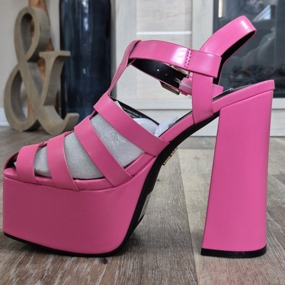 Steve Madden Pink Platform Gladiator Sandals Block Heel Ankle Strap Size 7 - Picture 8 of 8